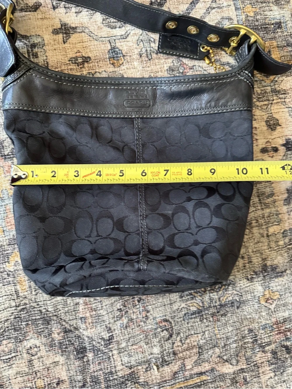 Coach Black Signature Monogram Shoulder Bag with Cherry Charm